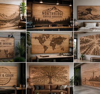 Gallery of large wood signs, maps, wall art, and retail panels