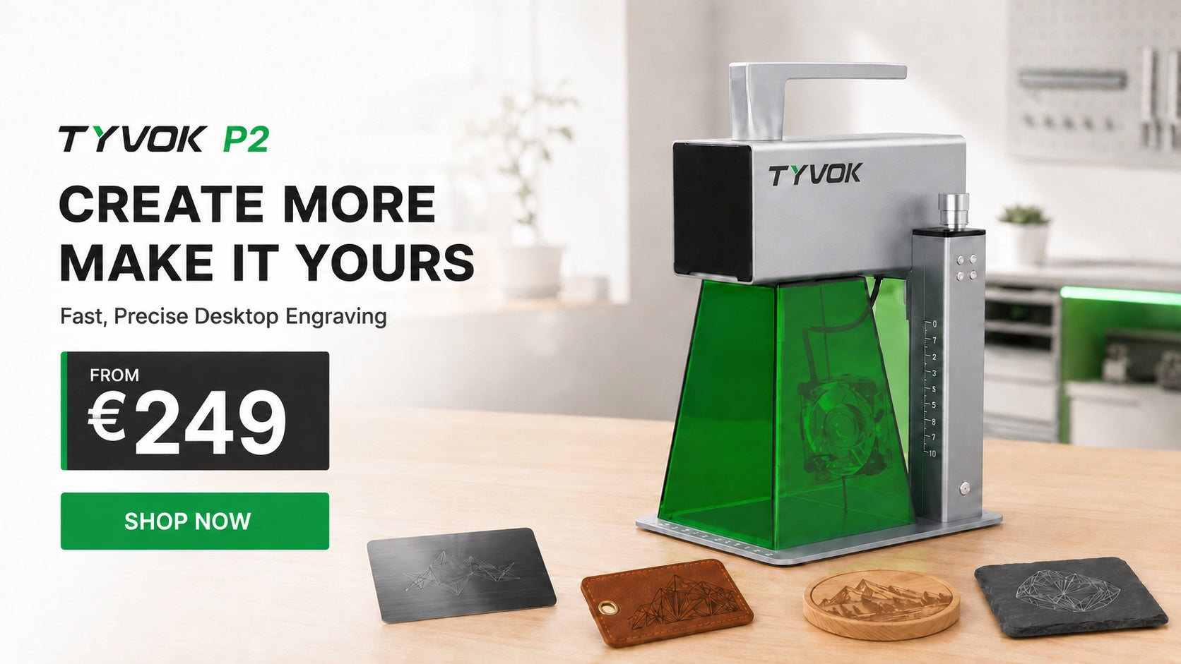 TYVOK P2 compact galvo laser engraver Europe homepage banner