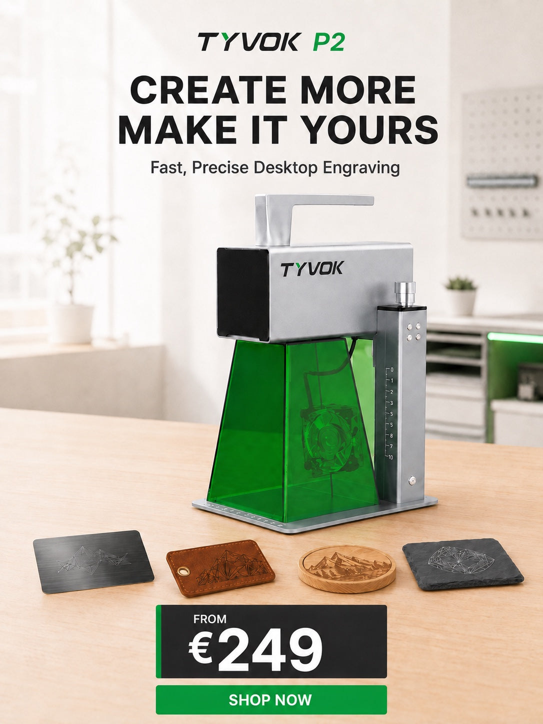 TYVOK P2 compact galvo laser engraver Europe mobile banner