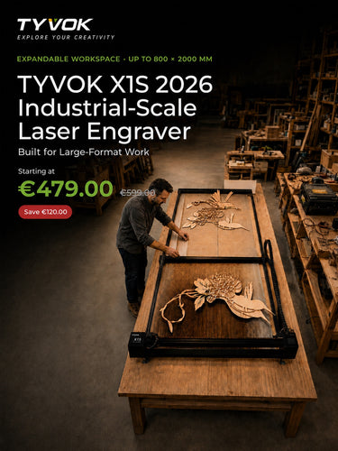 TYVOK X1S 2026 large-format laser engraver Europe mobile banner