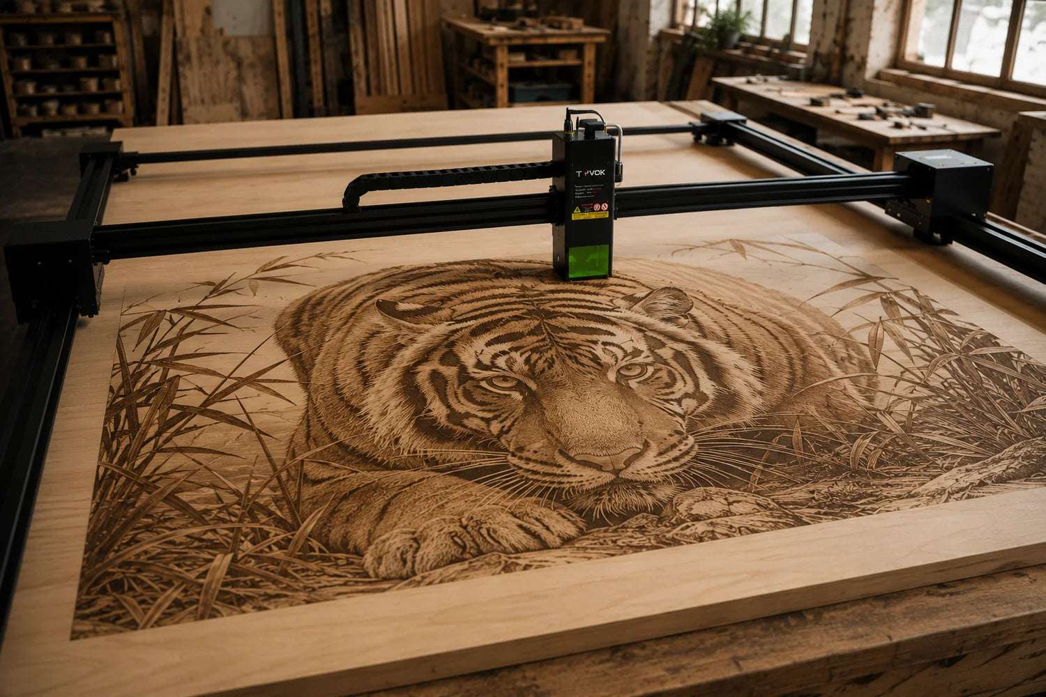 Large tiger wood panel engraved in a complete X1S 2026 frame
